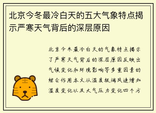 北京今冬最冷白天的五大气象特点揭示严寒天气背后的深层原因