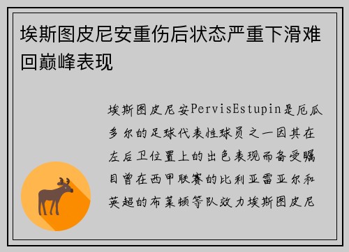 埃斯图皮尼安重伤后状态严重下滑难回巅峰表现 埃斯图皮尼安重伤后状态严重下滑难回巅峰表现